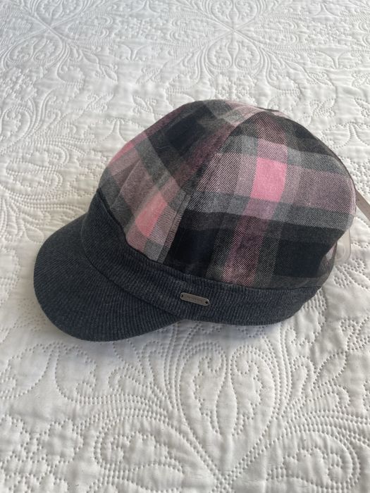 Reserved Kids kaszkiet czapka krata L szary róż