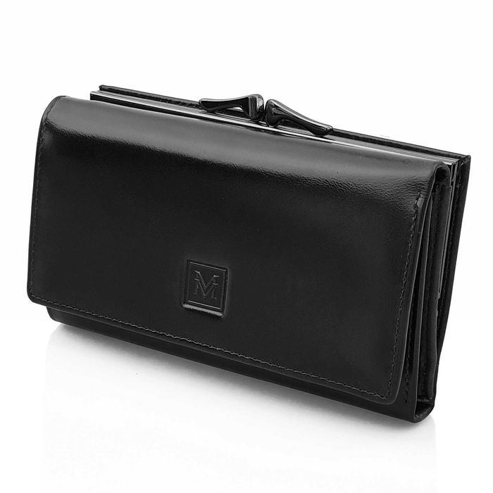 VERMARI portfel damski skórzany elegancki z biglem P139 czarny