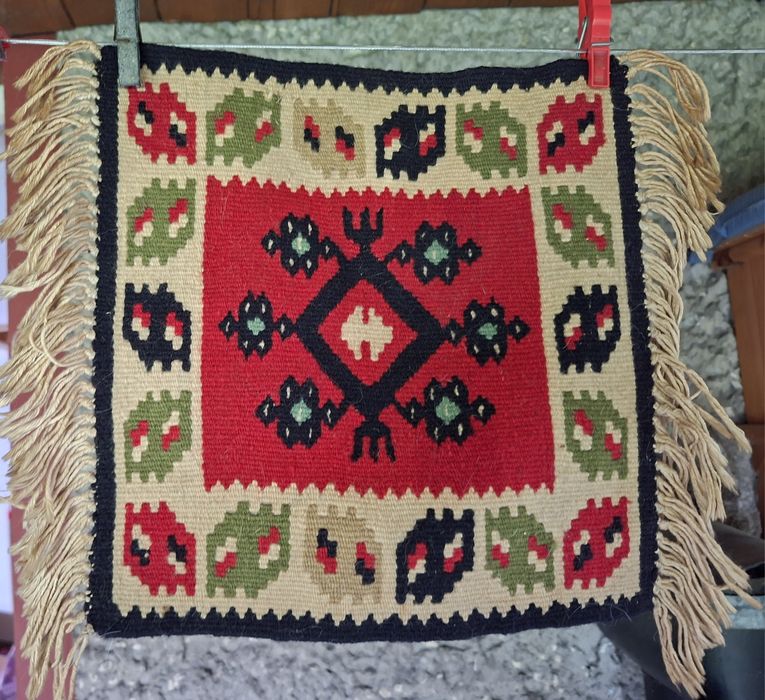 Piękny mały, wełniany, ozdobny kilim z czasów Cepelia PRL-u