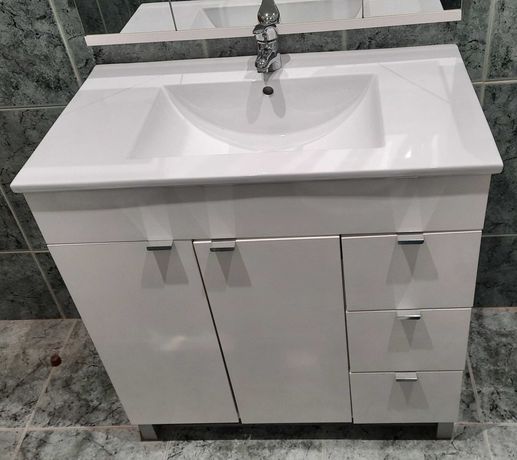 Móvel wc 80cm branco brilho + lavatório