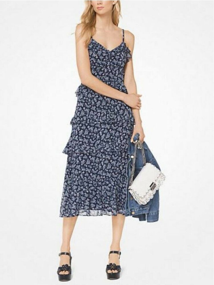 Michael Kors sukienka georgette w kwiaty falbanki r XS
