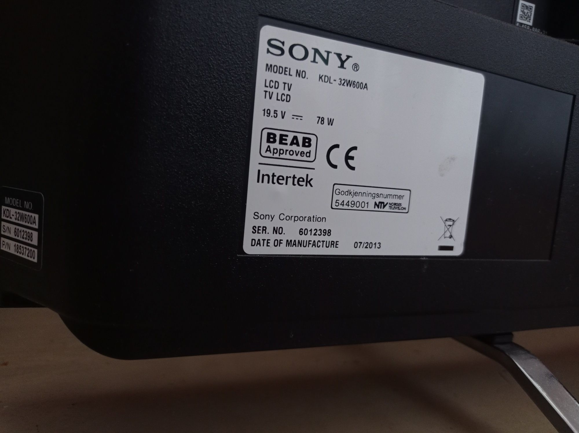 Sony KDL-32W600A uszkodzony