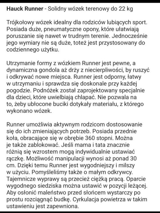 Wózek Hauck Runner plus gratisy Buty od rozmiaru 22 :)
