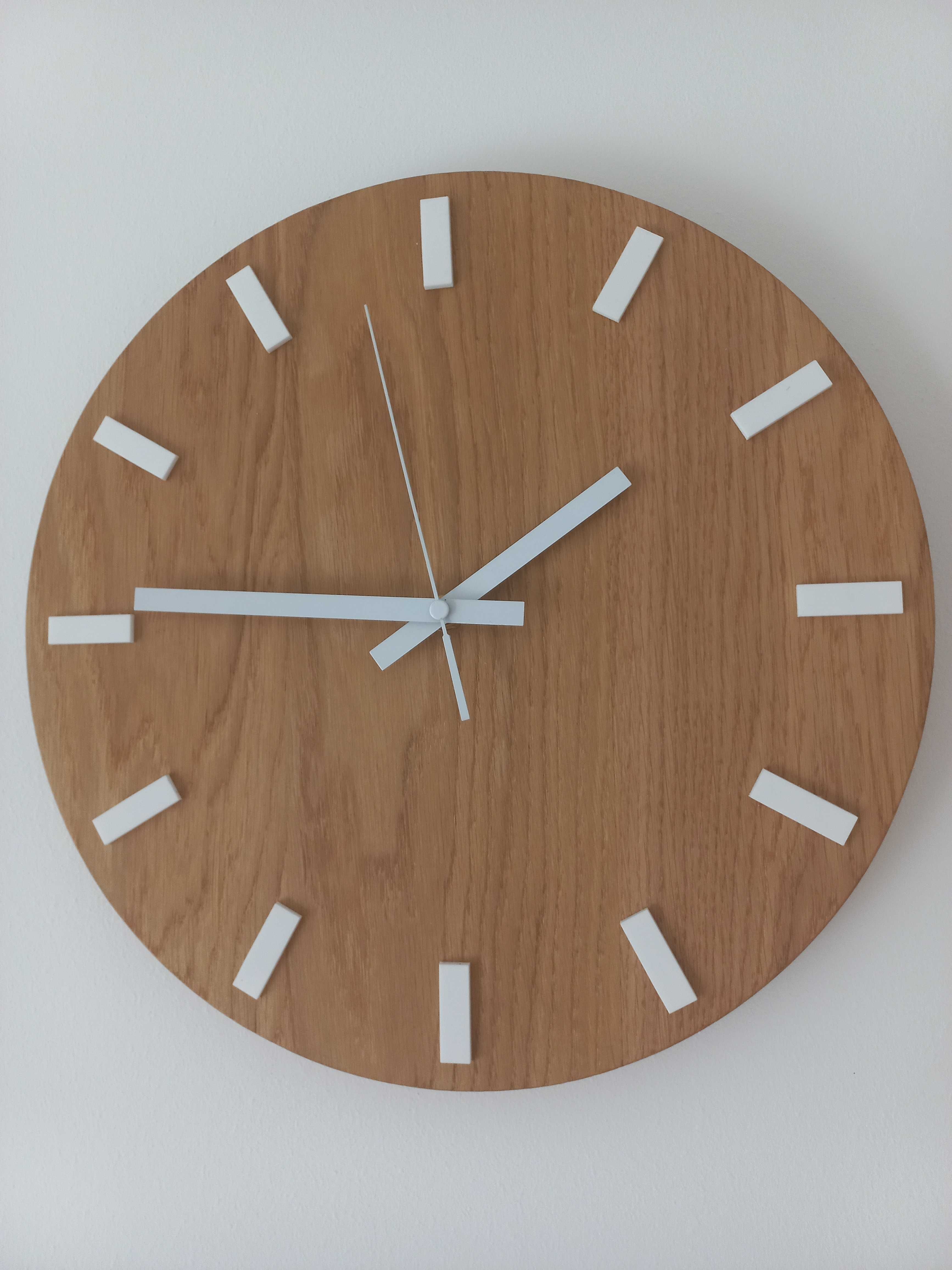Zegar ścienny drewniany dębowy biały 35 cm