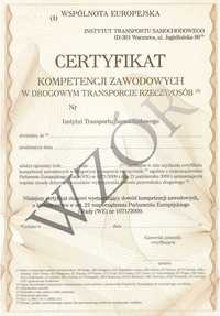 Certyfikat kompetencji zawodowych  rzeczy TANIO