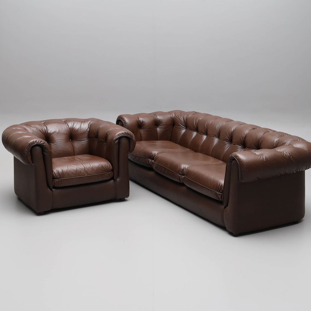 Sofa skorzana z fotelem 3+1 Chesterfield