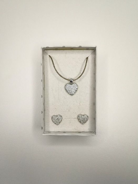 Naszyjnik Kolczyki Serce cyrkonie srebrne 925 dla Ukochanej Dziewczyny