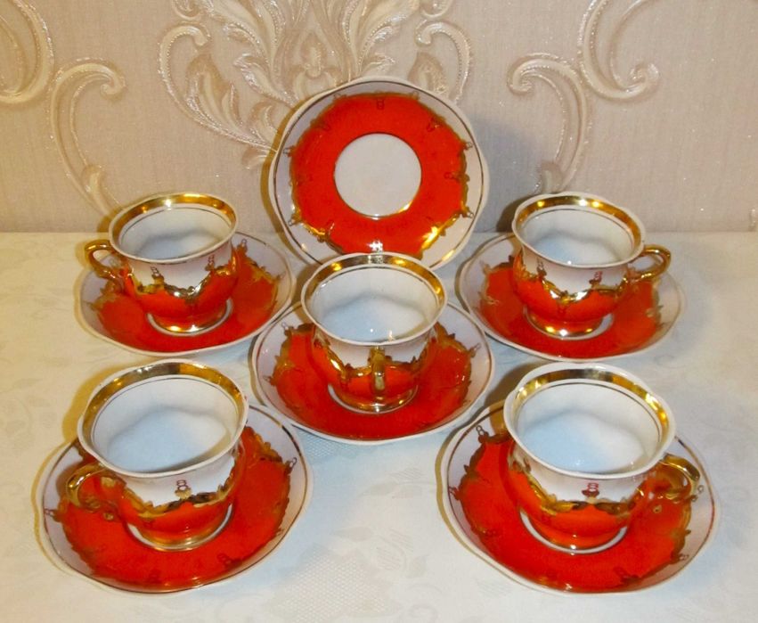 Чайный сервиз "Красный Бутон" 21 предмет фарфор СССР Барановка 70-ые