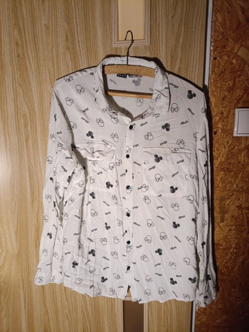 Biała koszula w Mickey mouse 44 XXL luźna koszula
