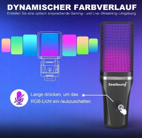 Zealsound Mikrofon gamingowy USB PC, do streamingu podcast Studio OPIS