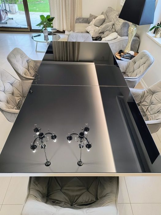 Stół rozkładany czarno biały ze szklany okazja!m blatem