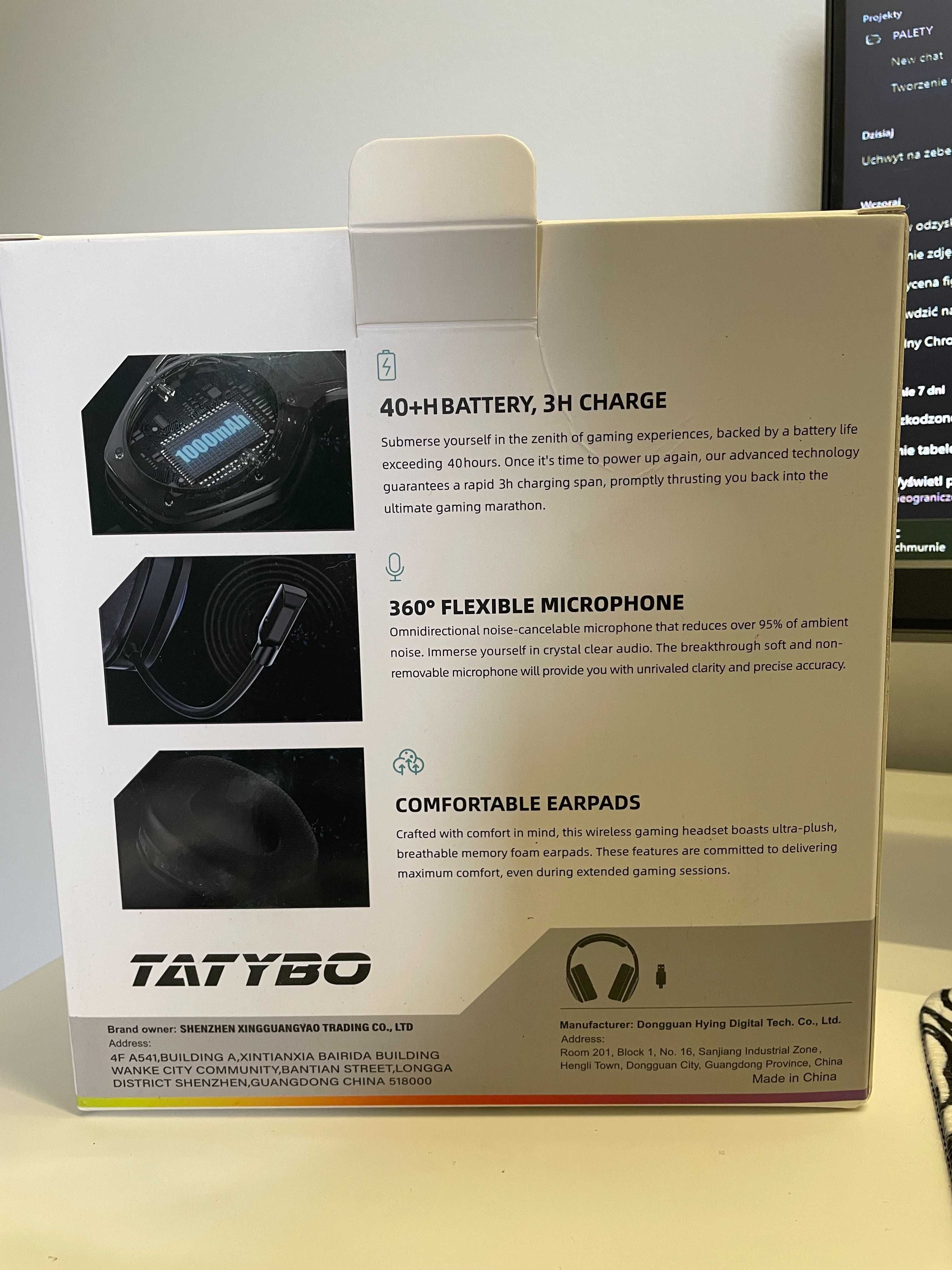 Bezprzewodowe słuchawki gamingowe Tatybo WT01 RGB mikrofon PC PS4 PS5