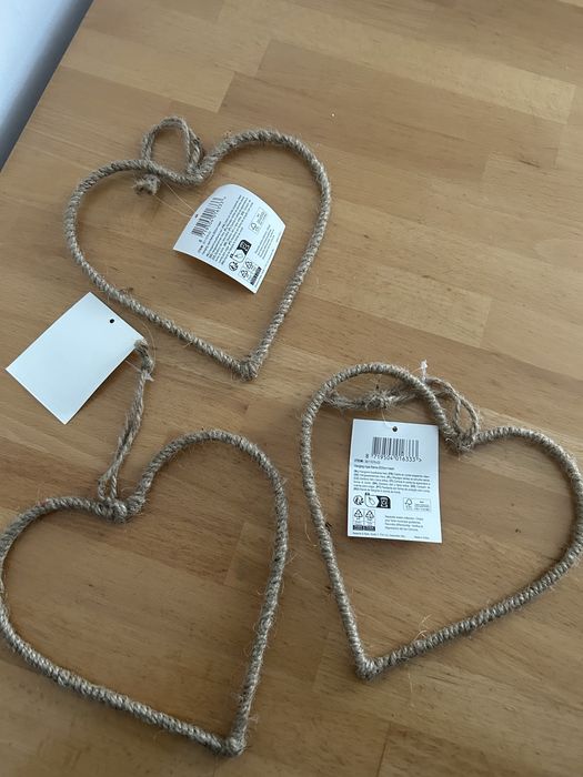 Zestaw 3 ramek, zawieszek z sznurka jutowego Serca nr.8506