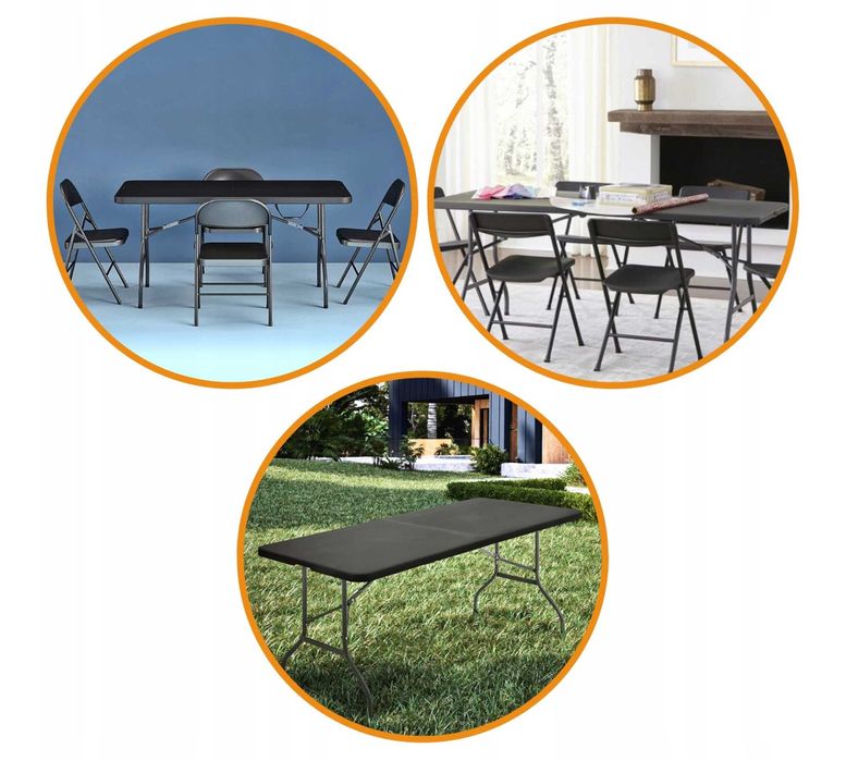 Mocny Stół Bankietowy Składany Kateringowy Ogrodowy 180 CZARNY NOWY FA