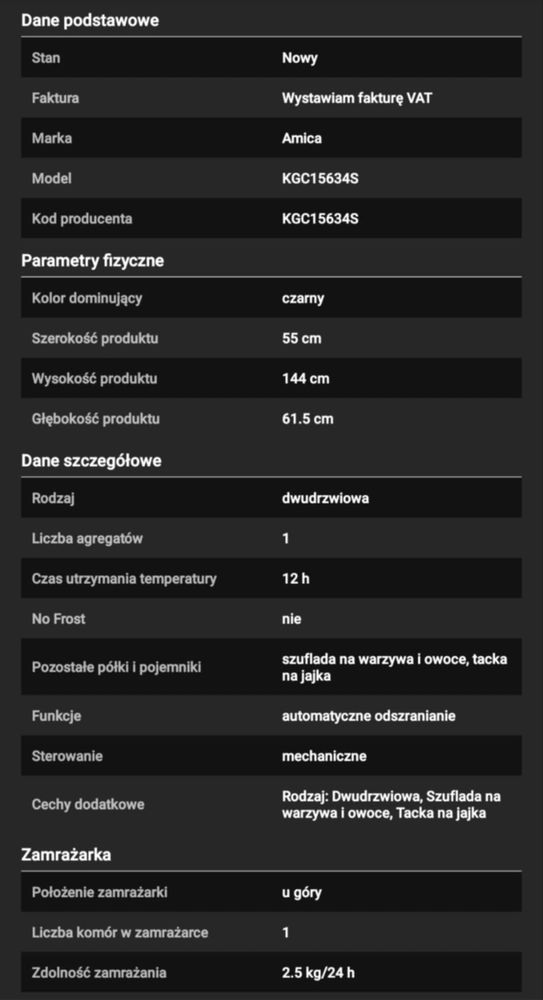 Lodowka Amica w swietnym stanie- jak nowa