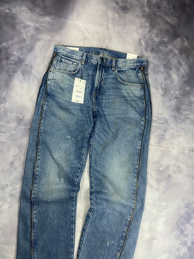 !РОЗПРОДАЖ Zara Flared Zipper Blue Baggy Flare Rick Owens Type Jeans