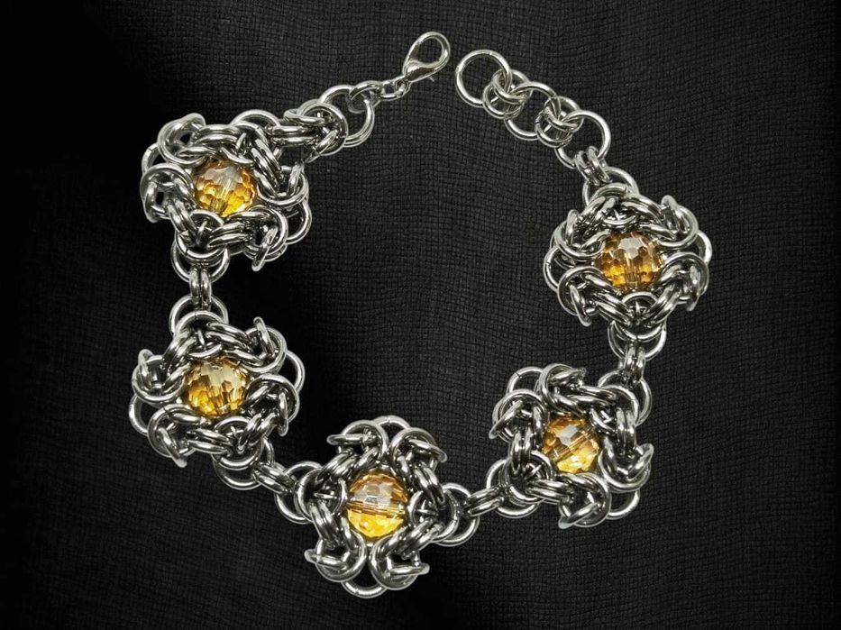 Ręcznie robiona bransoletka chainmaille stal chirurgiczna szkło