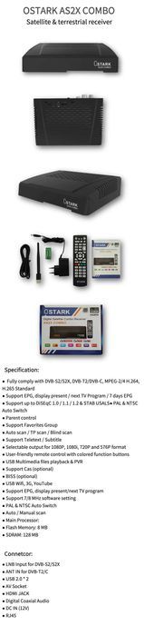 Satélite de osark e receptor combo as2x, dvb s2 s2x, dvb t2 e dvb-cabo