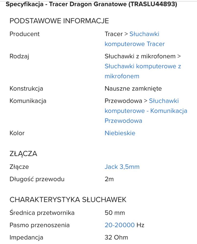 Słuchawki gamingowe Tracer Dragon Niebieskie TRASLU44893