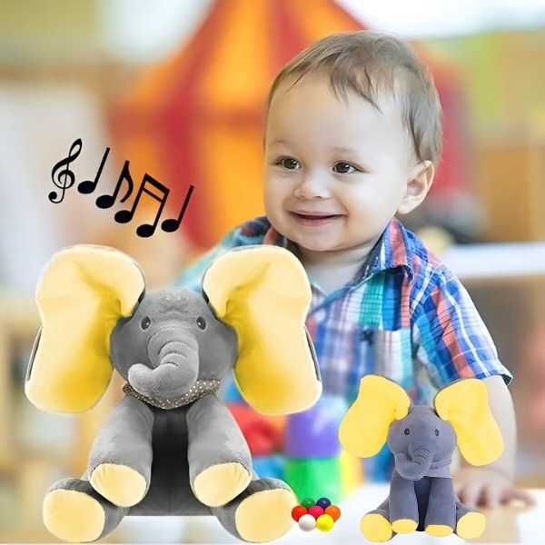 Elefante de peluche canta e ri