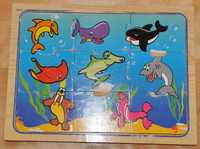 Drewniane puzzle 9-elementowe zwierzęta morskie