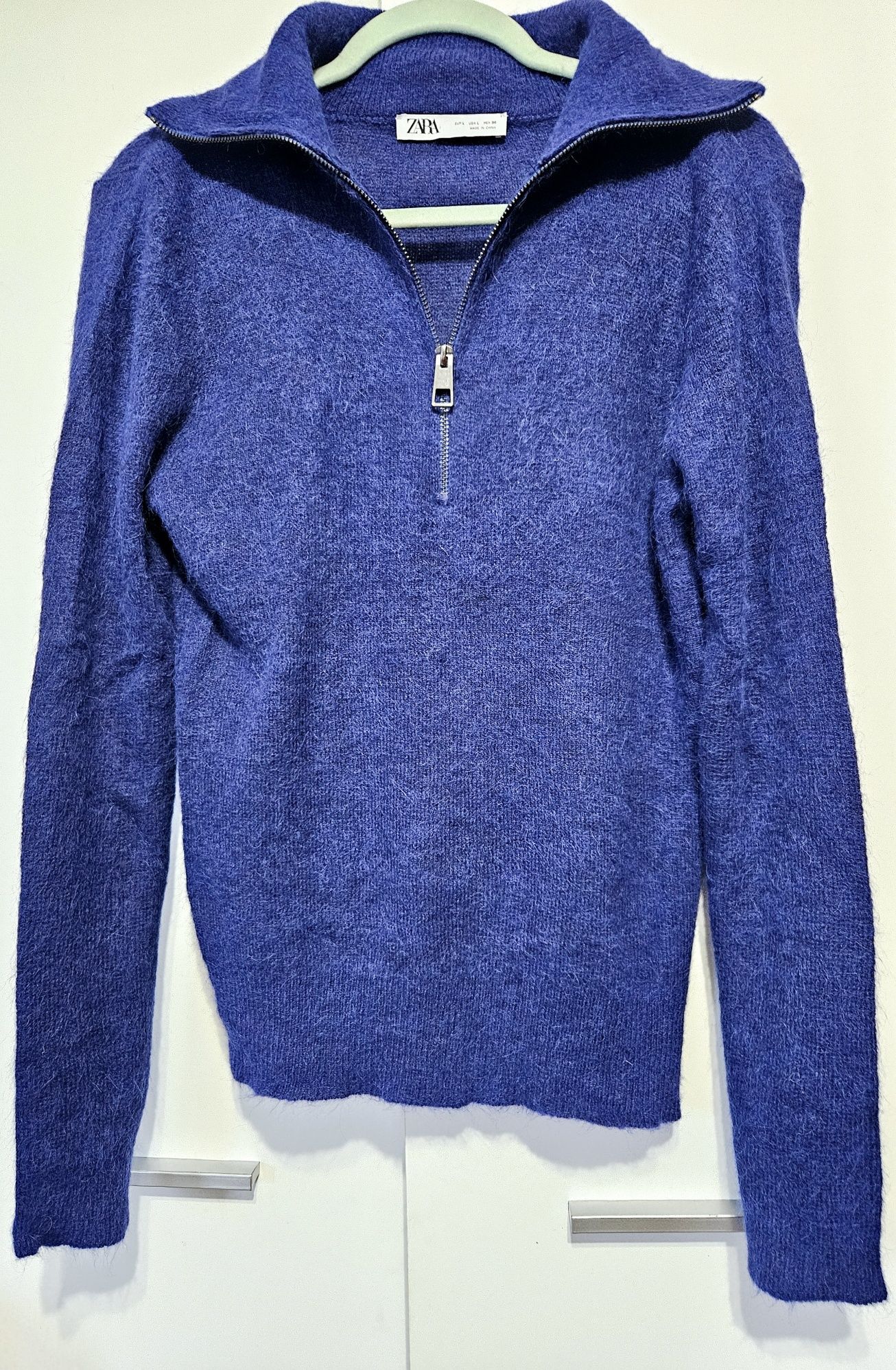 Niebieski kobaltowy sweter Zara alpaka wełna
