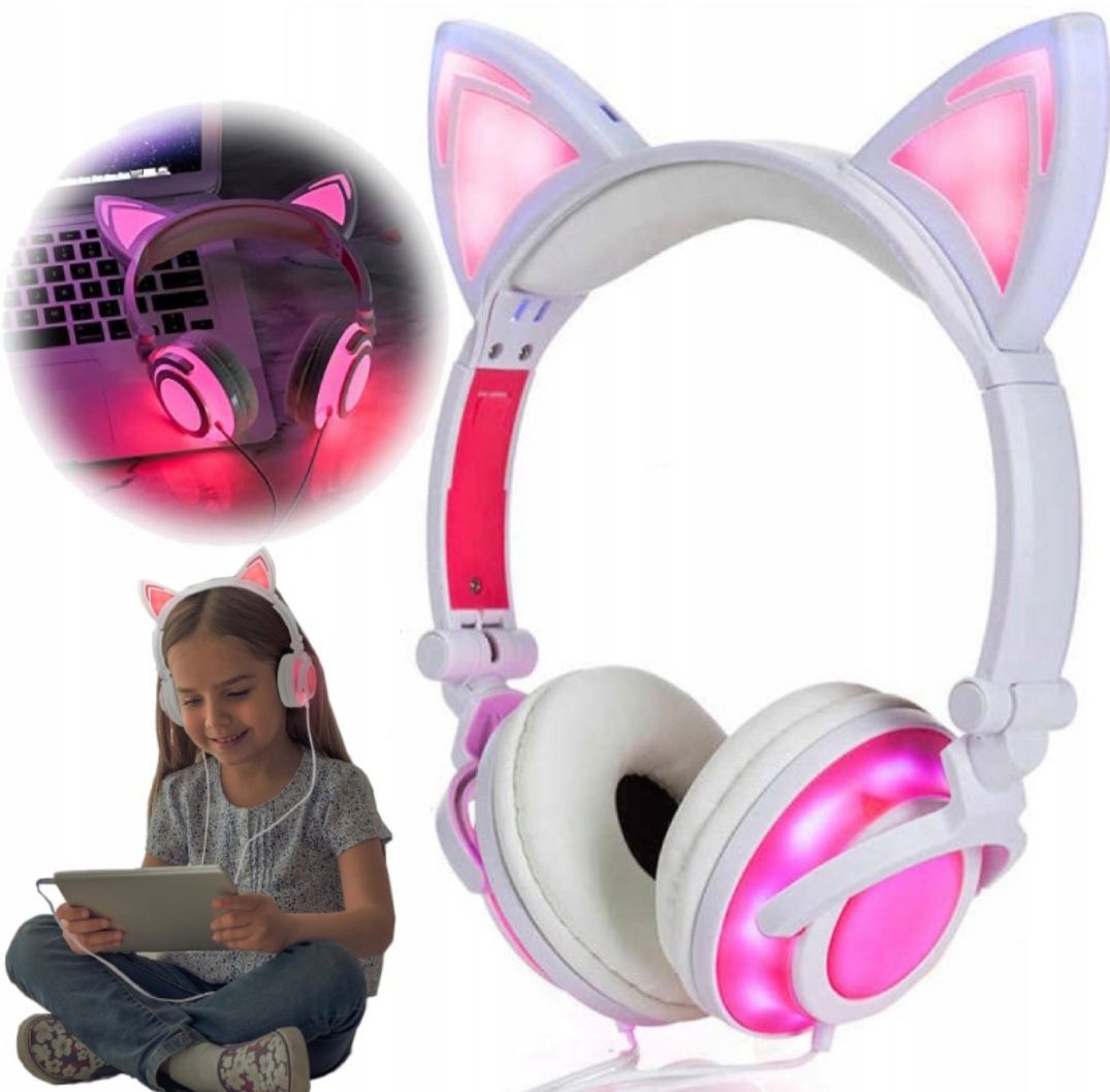 Słuchawki LED kocie uszy