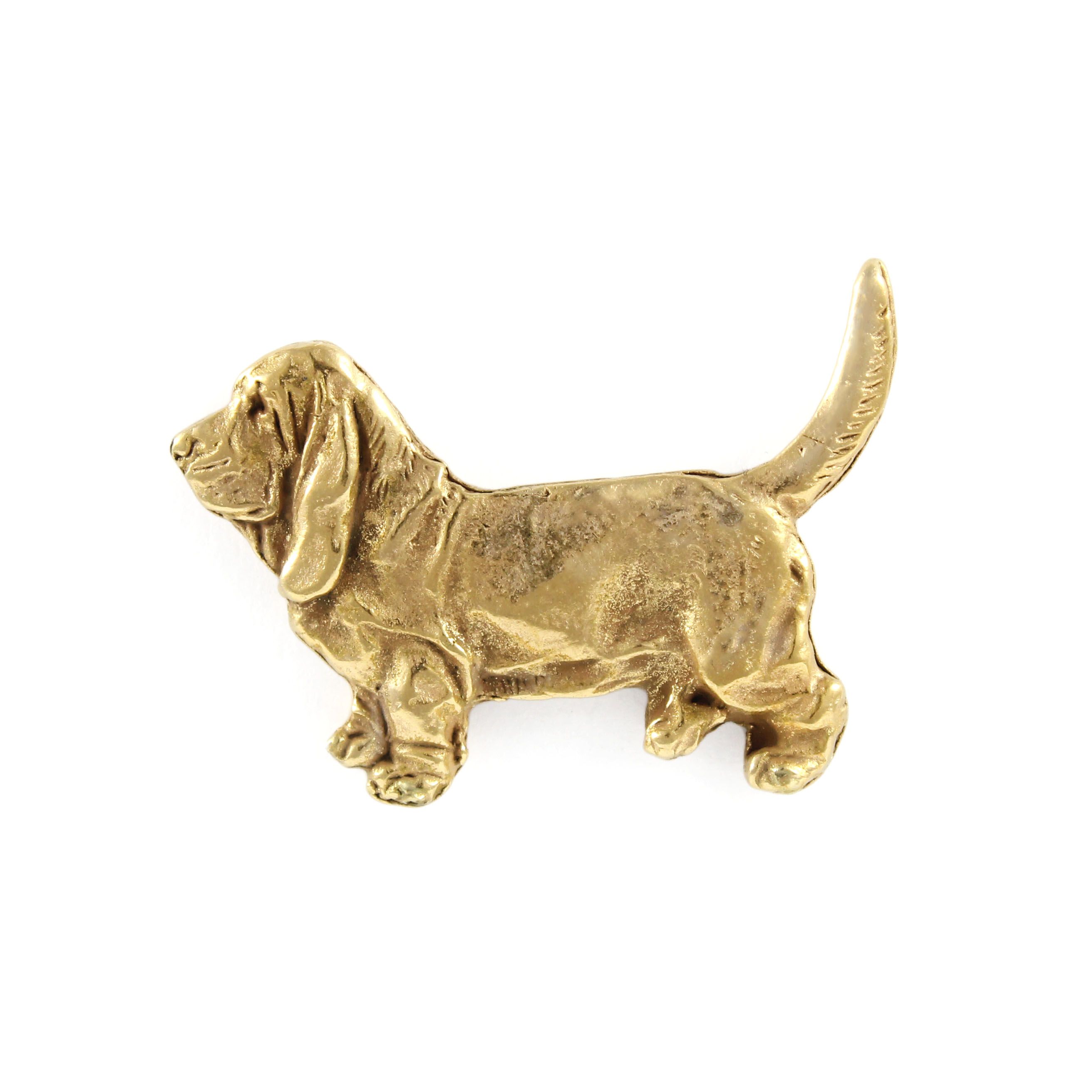 basset hound i - broszka z psem w pudełku ozdobnym, elegancki pozłac