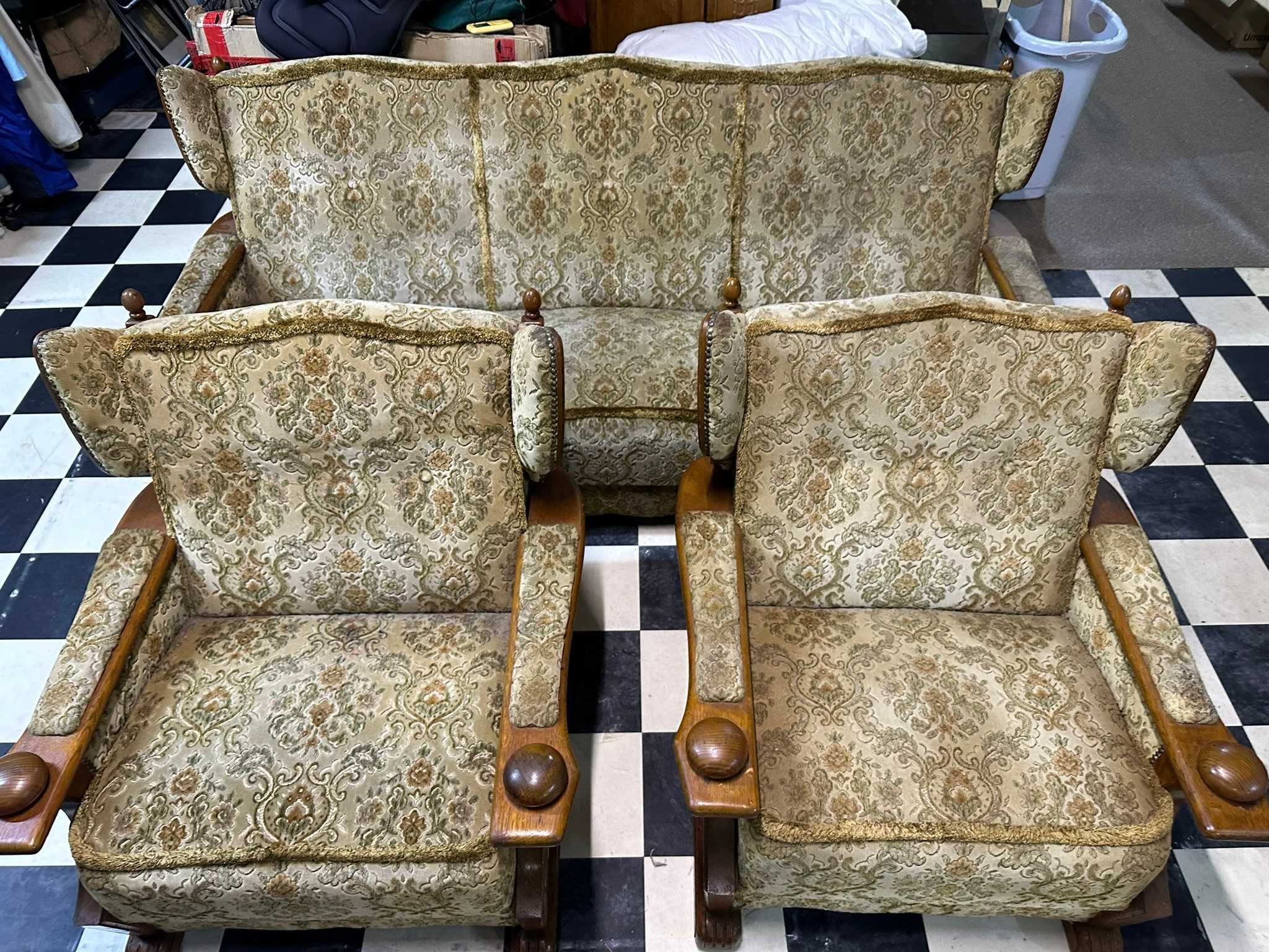 Antyczny Zestaw Wypoczynkowy z Niemiec Sofa i Dwa Fotele w Stylu Retro