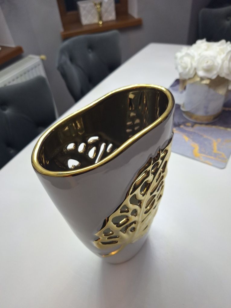 Wazon biało złoty glamour liść Ażurowy duży home & you wysyłka od 1 zł