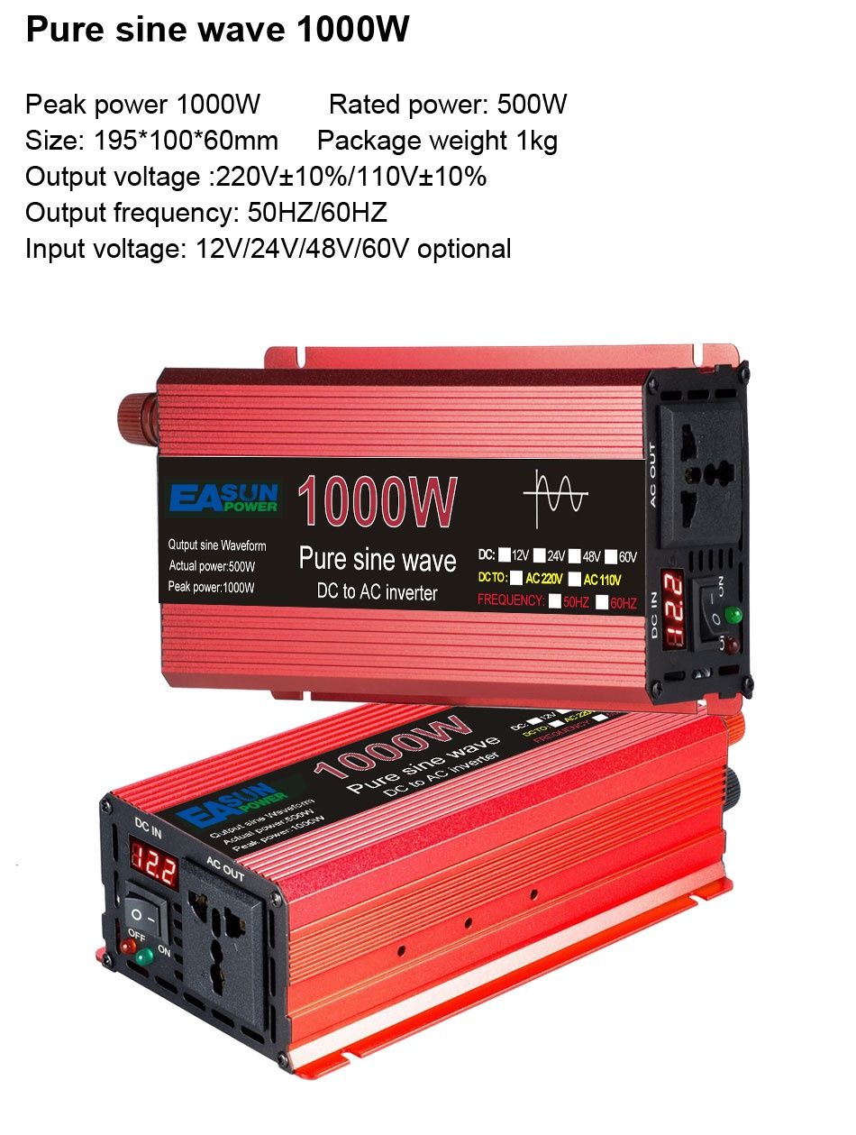Przetwornica 12/230V Easun 1000W Czysty Sinus