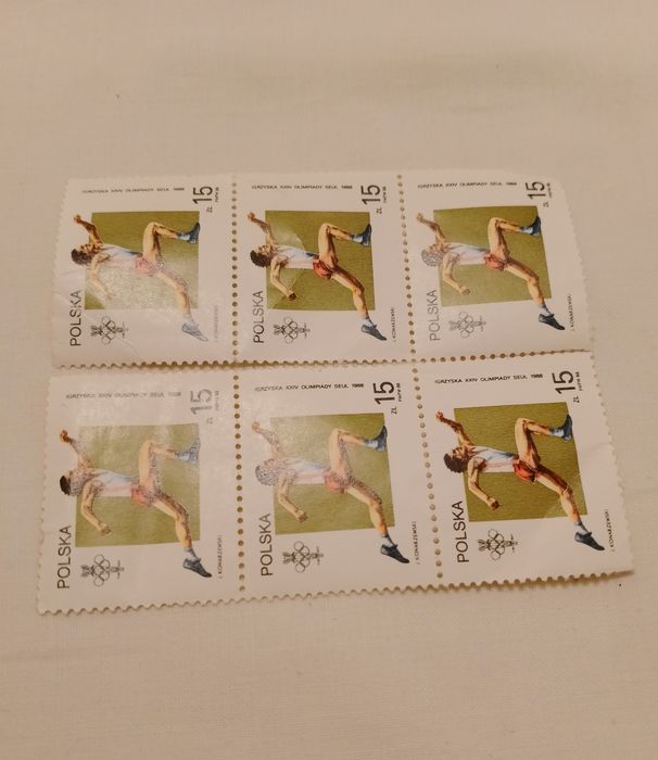 Znaczki pocztowe 6 x Igrzyska Olimpiada Seul 1988, filatelistyka PRL