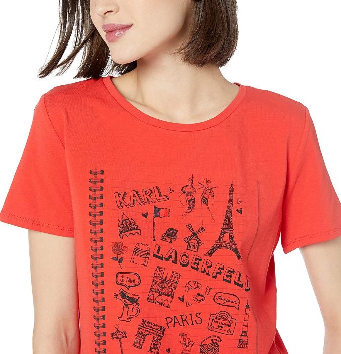 KARL LAGERFELD Oryginalna Koszulka Bluzka T-Shirt Pomarańczowy Notes