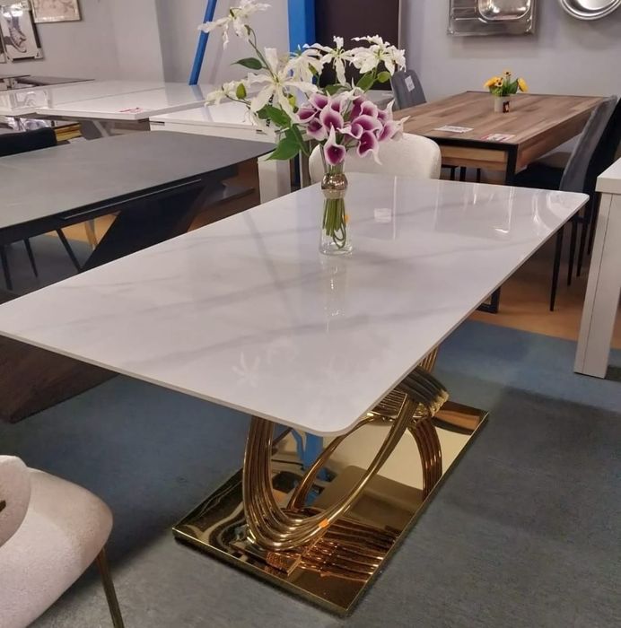 Stół Hermes Glamour biały marmur/złoty