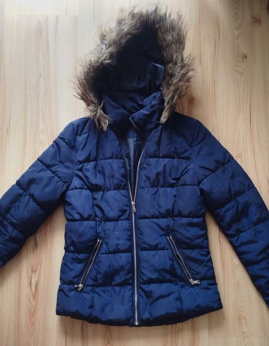 Kurtka z kapturem zimowa granatowa S h&m