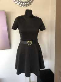 Czarna sukienka z krotkim rękawem piankowa rozkloszowana 38 M L 40