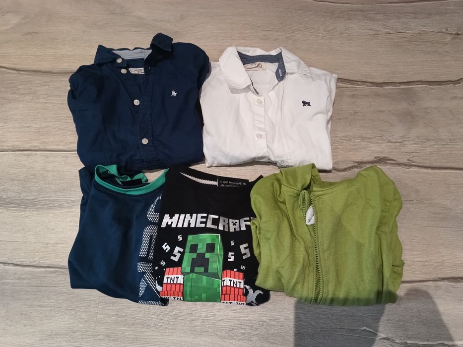 Zestaw ubrań dla chłopca 116, koszule h&m, bluza Minecraft