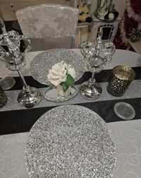 Podkładka srebrna z błyszczącymi kryształkami Glamour dekoracja stołu