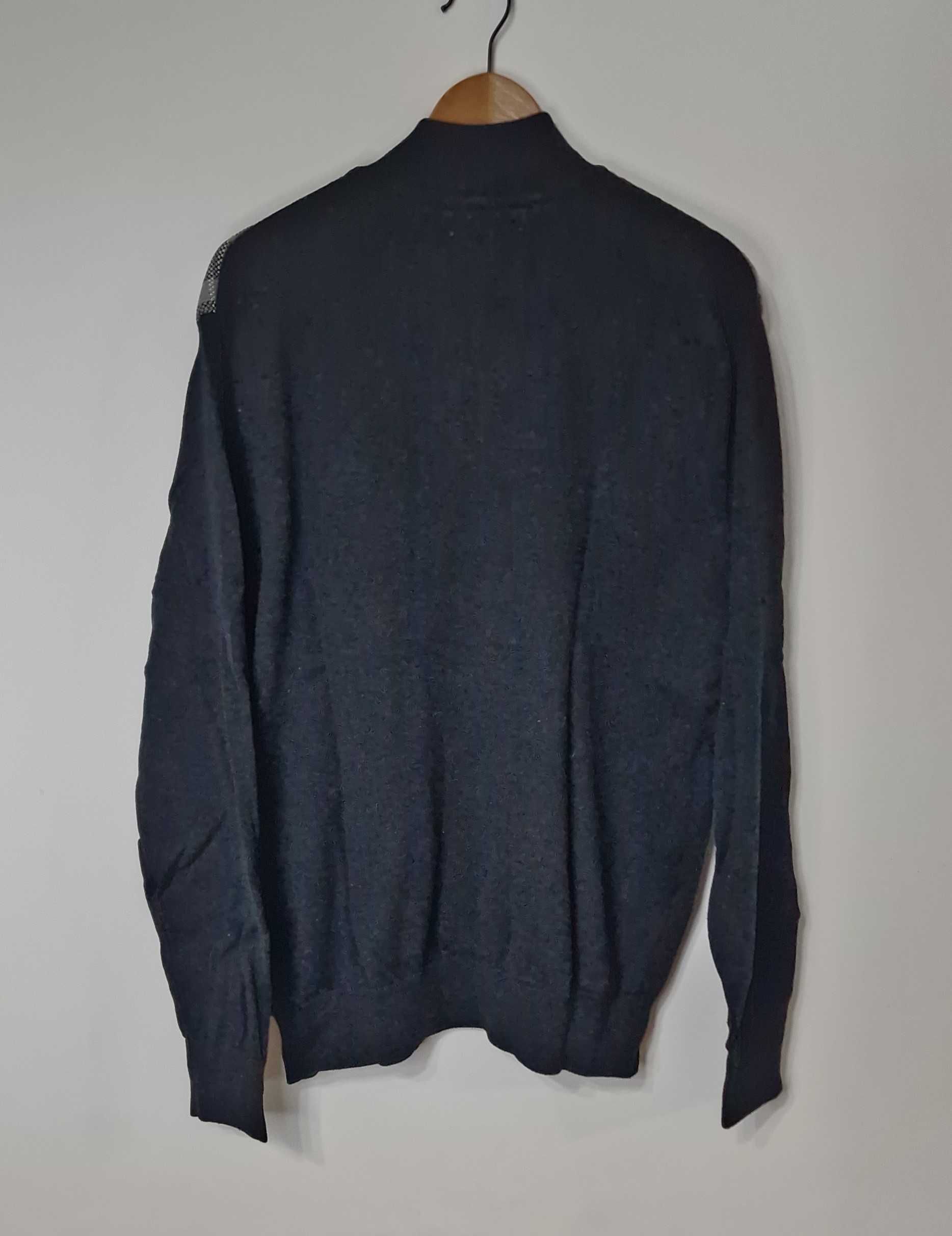 Dziadkowy Swetr Sweter w Kratę Crewneck zapinany XL Geoffrey Beene