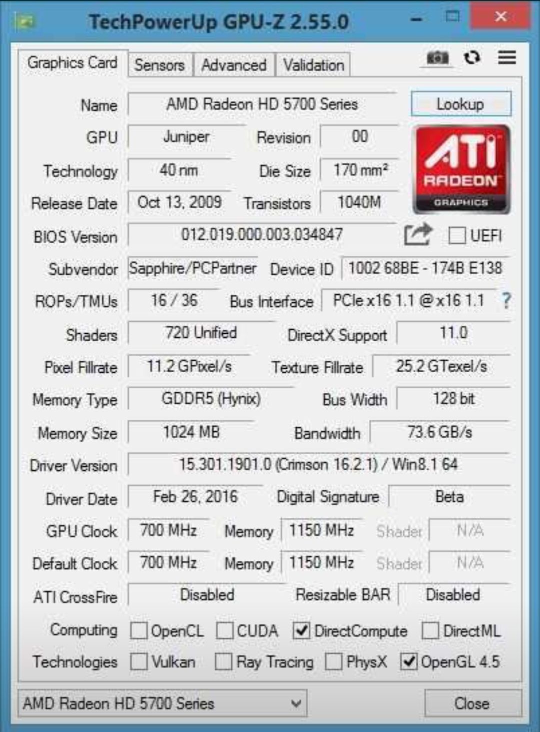 Відеокарта Sapphire Radeon HD5750 1G DDR5 GTA V, CS:GO WoT