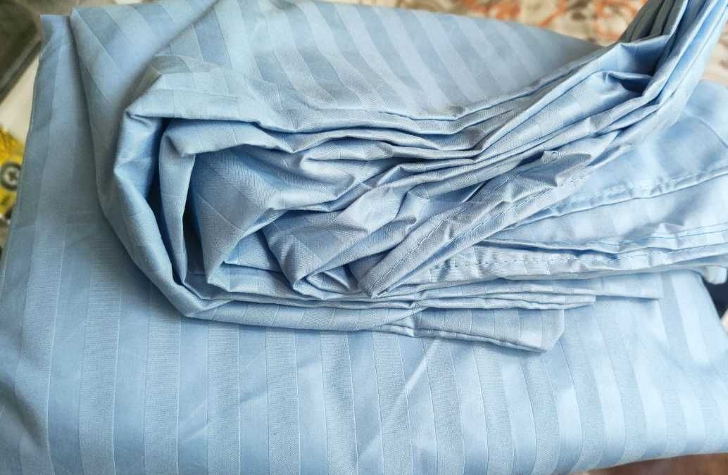 Постільна білизна комплект Євро блакитний смужка