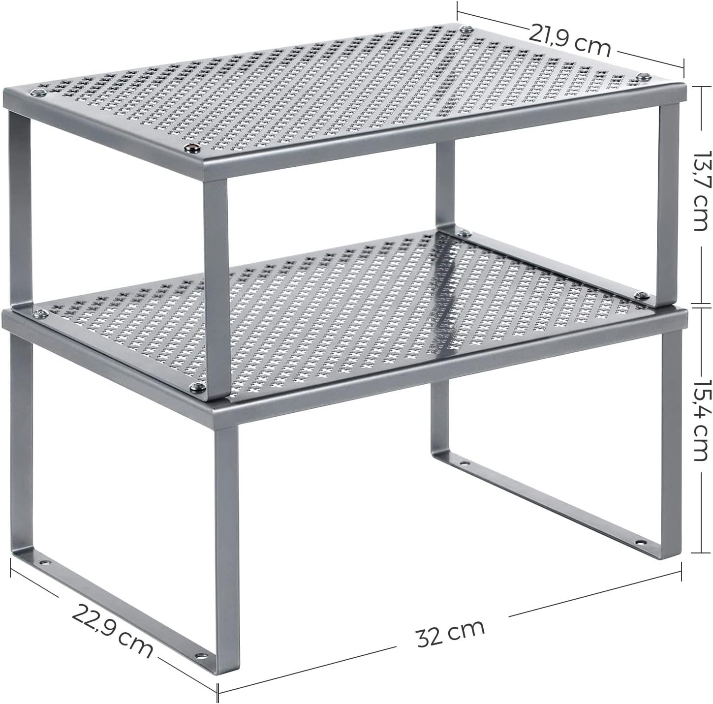 Zestaw 2 metalowych półek kuchennych SONGMICS, srebrne