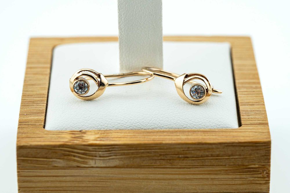 ZB534 złote kolczyki z cyrkonią w stylu vintage złoto 585 19mm