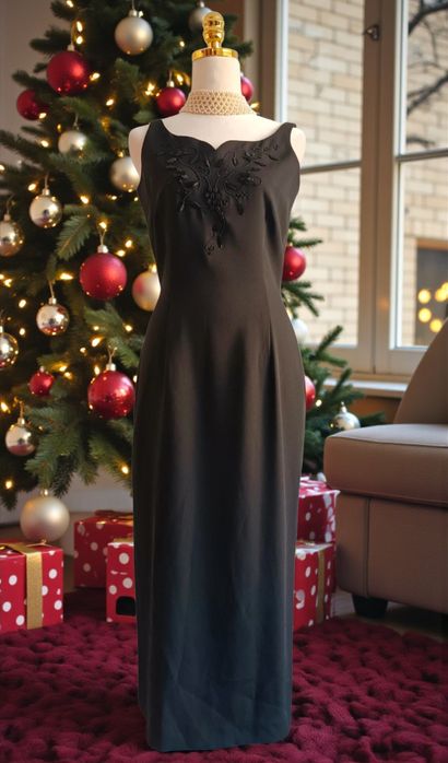 Vintage Black evening maxi dress s elegant festive