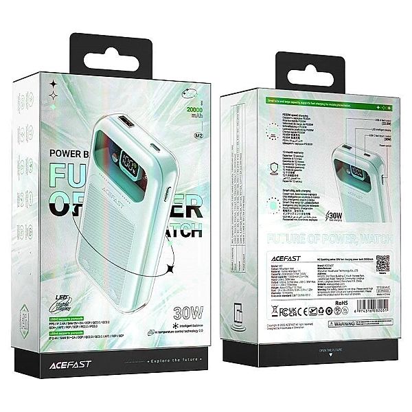 Acefast powerbank 20000mAh Sparkling Series szybkie ładowanie 30W ziel