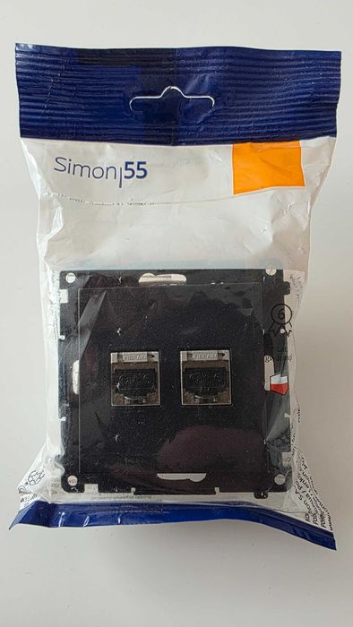 Gniazdo internetowe podwójne Simon 55 RJ45 kat. 6 czarny mat