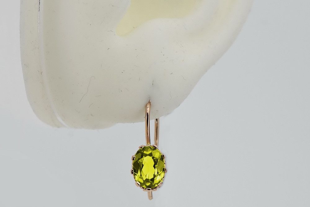Vintage kolczyki z różowego czerwonego złota 585 z peridotem vec196 Wr
