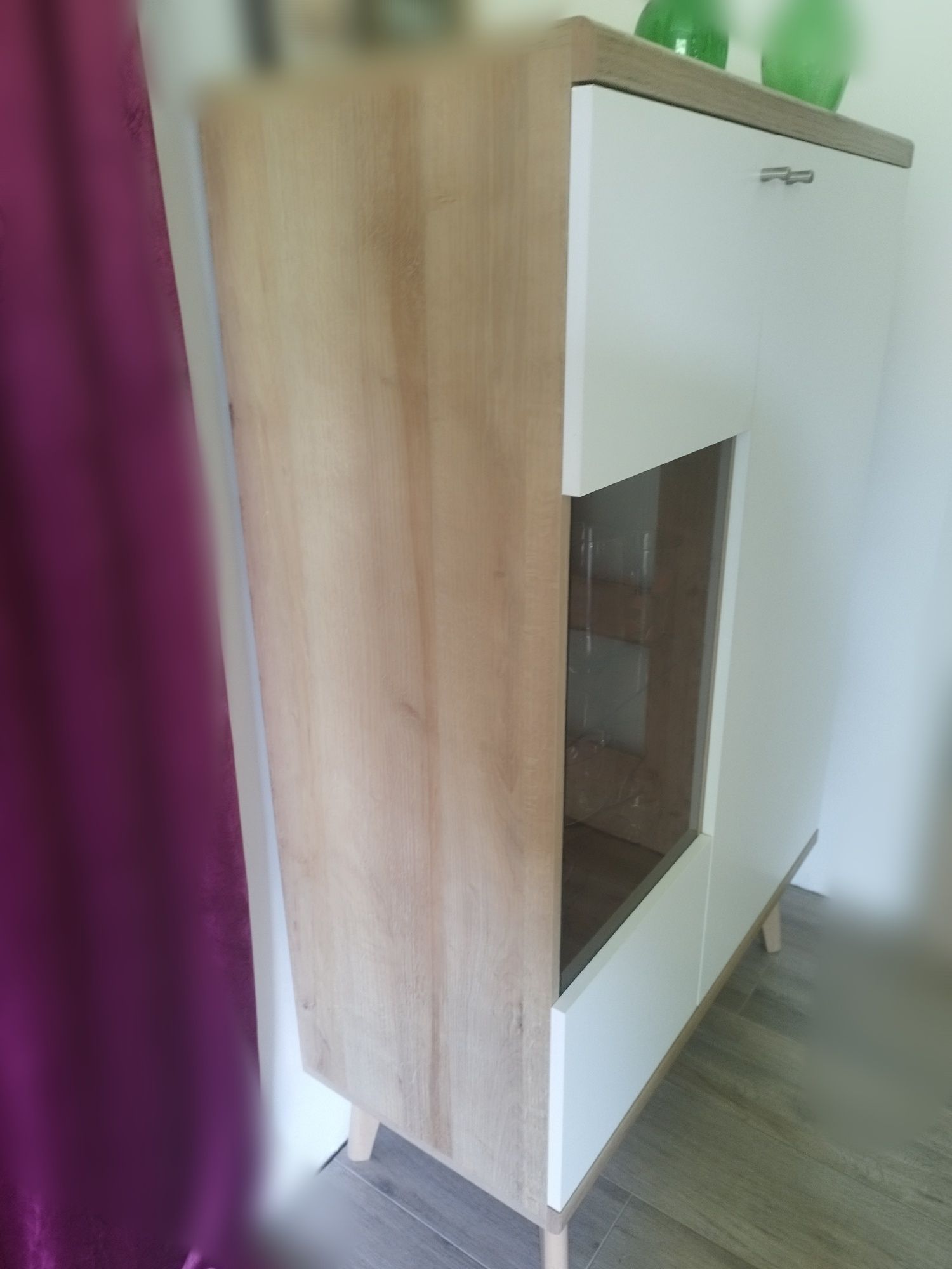 Witryna komoda 90x40x134 cm PIASKI PRIMO styl skandynawski JAK NOWA