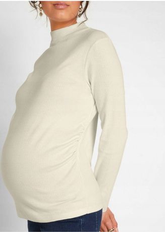 Ciążowy nowy półgolf bluzka ecru 44 XXL długi rękaw 100 % bawełna