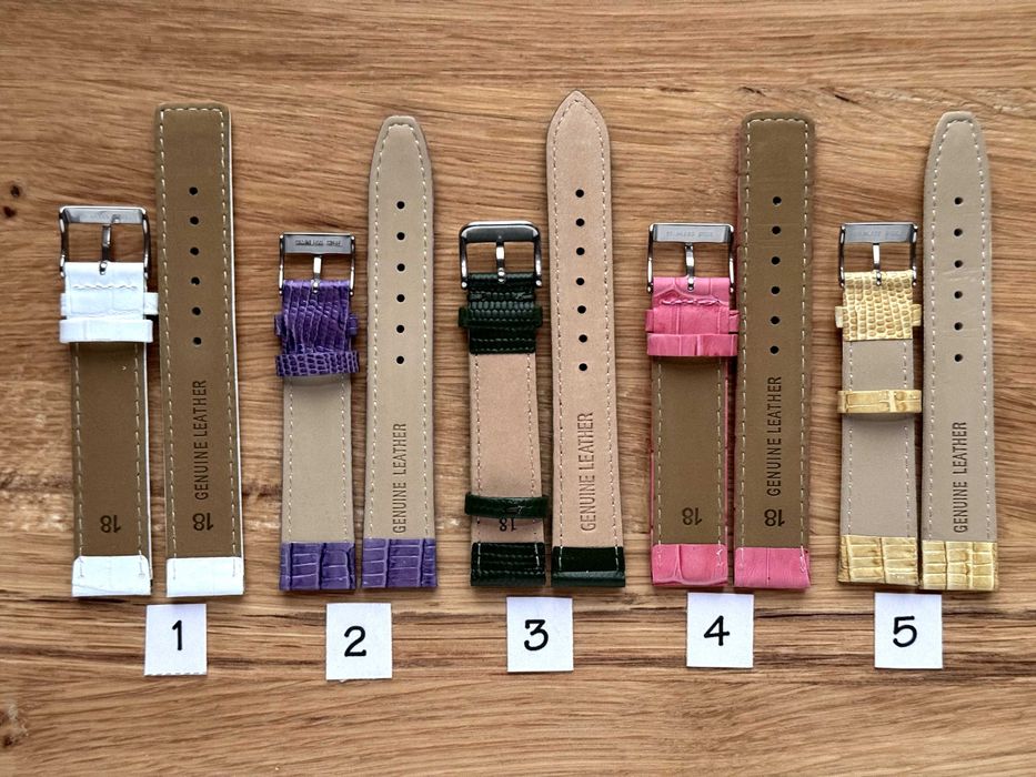 Nieużywane, różne paski do zegarków naręcznych. 18 mm. 5 rodzajów.